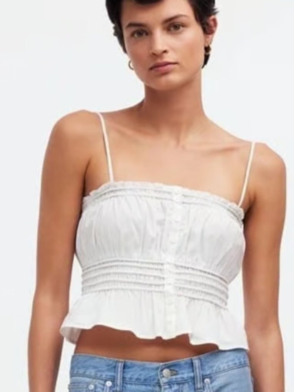 Madewell Smocked Button-Front Top in Poplin